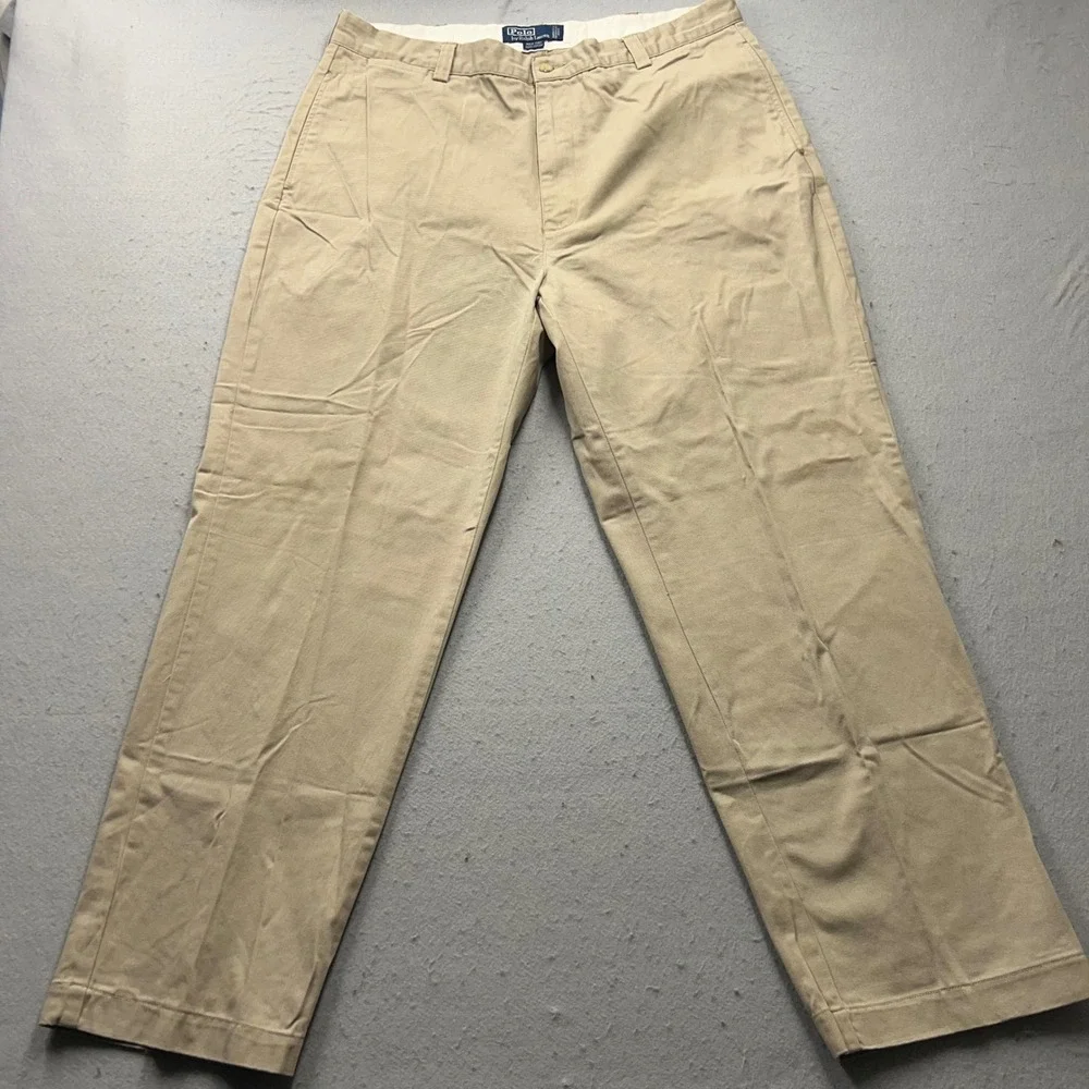 Polo Ralph Lauren Philip Pant Mens 38x32 Khaki Chino Straight Leg Cotton Tan VTG